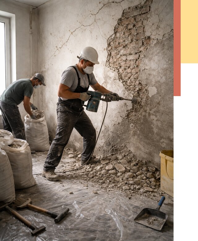 Демонтаж штукатурки со стен в Великих Луках от 7443 руб/м² — быстро и недорого | ОТДЕЛОЧНИК-Вкл