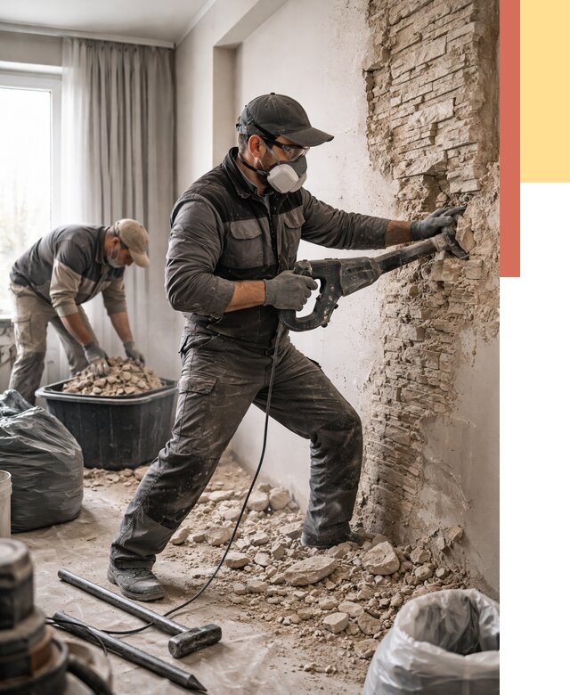 Демонтаж декоративного камня в Великих Луках от 1499 руб/м² — быстро и недорого | ОТДЕЛОЧНИК-Вкл