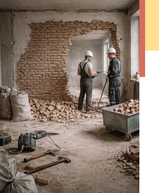 Демонтаж кирпичных стен в Великих Луках от 4342 руб. — быстро, недорого, под ключ | ОТДЕЛОЧНИК-Вкл