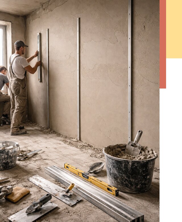 Штукатурка стен по маякам в Великих Луках от 5685 руб./м² — выравнивание под ключ | ОТДЕЛОЧНИК-Вкл