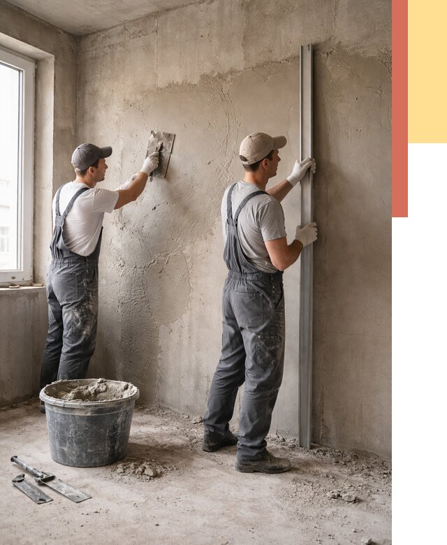 Штукатурка бетонных стен в Великих Луках от 4652 руб/м² — качественно и быстро | ОТДЕЛОЧНИК-Вкл