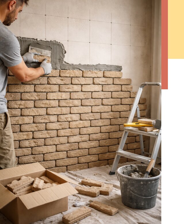 Монтаж декоративного кирпича в Великих Луках от 3308 руб./м² — быстро и недорого | ОТДЕЛОЧНИК-Вкл