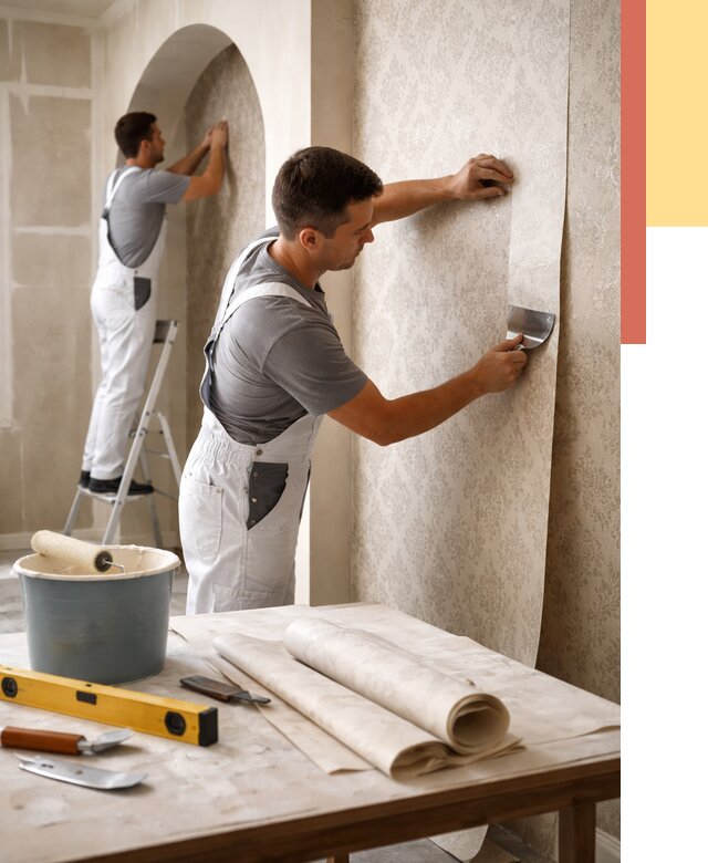 Поклейка обоев на сложные стены в Великих Луках от 2894 руб. под ключ | ОТДЕЛОЧНИК-Вкл