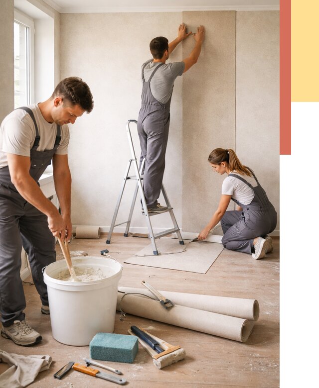 Оклейка стен обоями в Великих Луках от 3618 руб/м2 — быстро и недорого | ОТДЕЛОЧНИК-Вкл