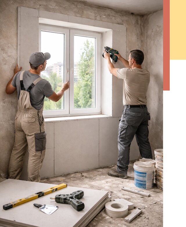 Монтаж откосов из гипсокартона в Великих Луках от 4652 руб. под ключ | ОТДЕЛОЧНИК-Вкл