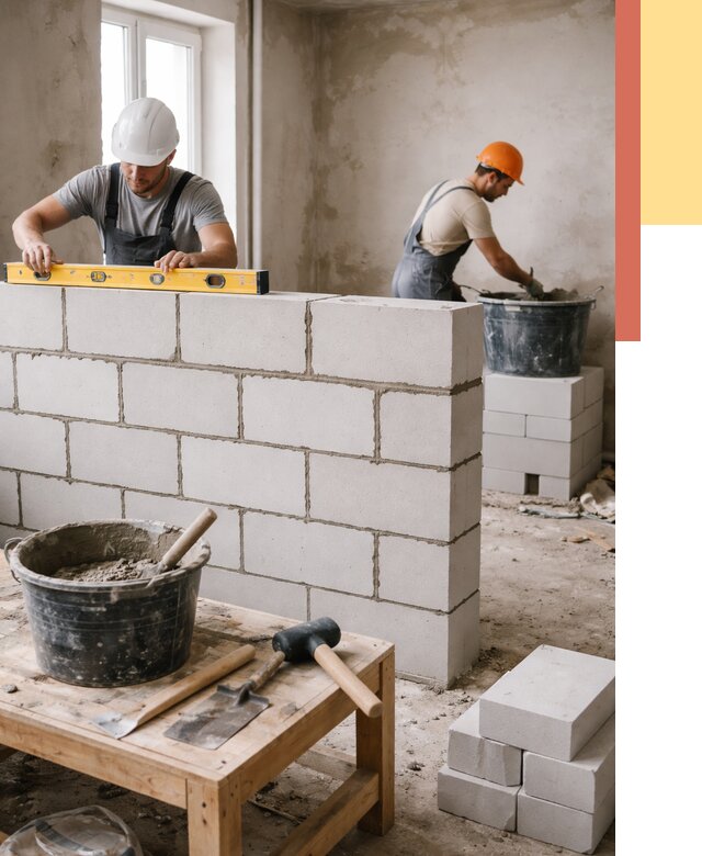 Кладка перегородок из газобетона в Великих Луках от 3308 руб. под ключ | ОТДЕЛОЧНИК-Вкл