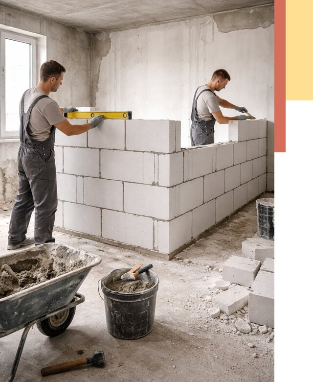 Кладка перегородок из ПГП в Великих Луках от 2584 руб./м2 — монтаж и возведение под ключ | ОТДЕЛОЧНИК-Вкл