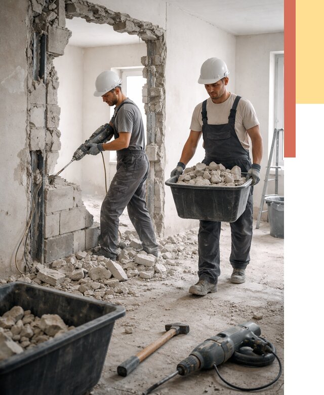 Демонтаж блоковых перегородок в Великих Луках от 3876 руб. — быстро и недорого | ОТДЕЛОЧНИК-Вкл