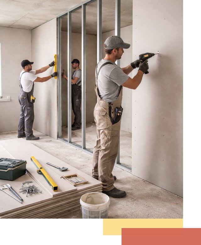 Однослойная перегородка из гипсокартона в Великих Луках под ключ, монтаж и отделка