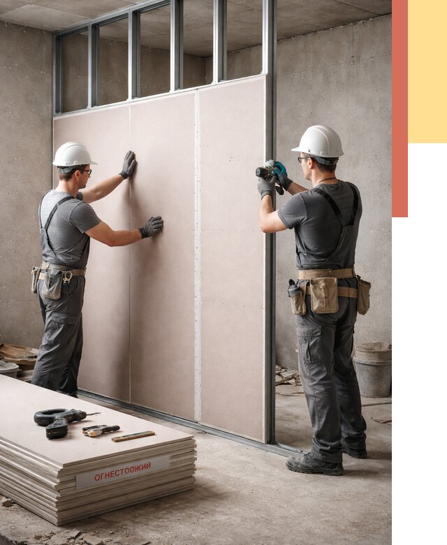 Перегородка из огнестойкого гипсокартона в Великих Луках от 1912 руб. под ключ | ОТДЕЛОЧНИК-Вкл