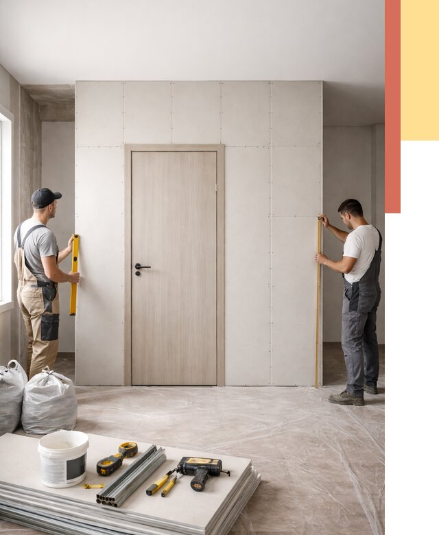 Перегородка из гипсокартона с дверью в Великих Луках от 4652 руб. под ключ | ОТДЕЛОЧНИК-Вкл