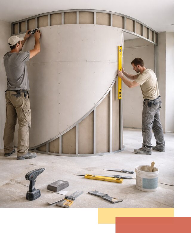 Радиусная перегородка из гипсокартона в Великих Луках под ключ