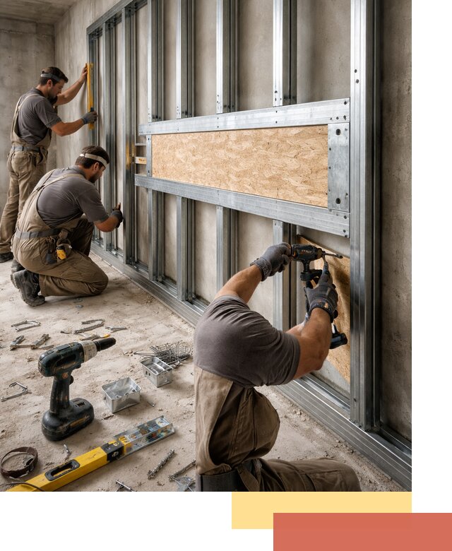 Усиленная перегородка для крепления тяжёлых конструкций в Великих Луках