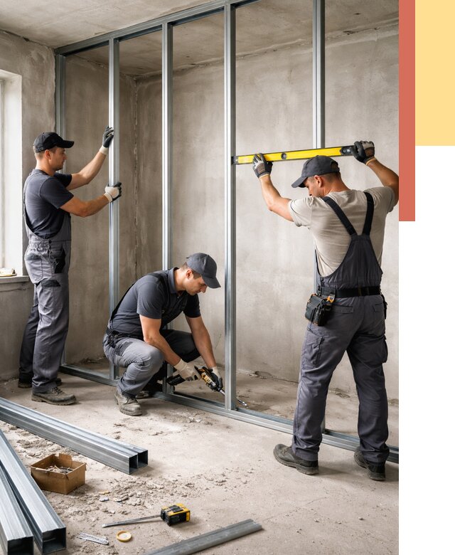 Монтаж каркаса перегородки из профиля в Великих Луках от 775 руб. | ОТДЕЛОЧНИК-Вкл