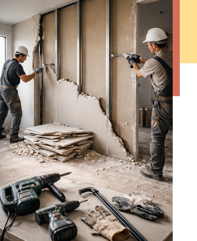 Демонтаж перегородки из гипсокартона в Великих Луках от 1240 руб. быстро и недорого | ОТДЕЛОЧНИК-Вкл