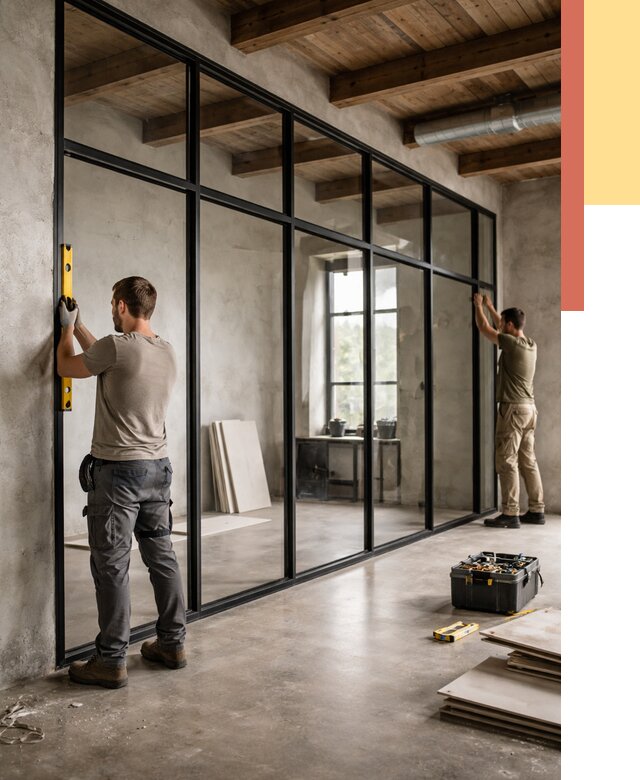 Стеклянные перегородки лофт в Великих Луках от 10854 руб. под ключ | ОТДЕЛОЧНИК-Вкл