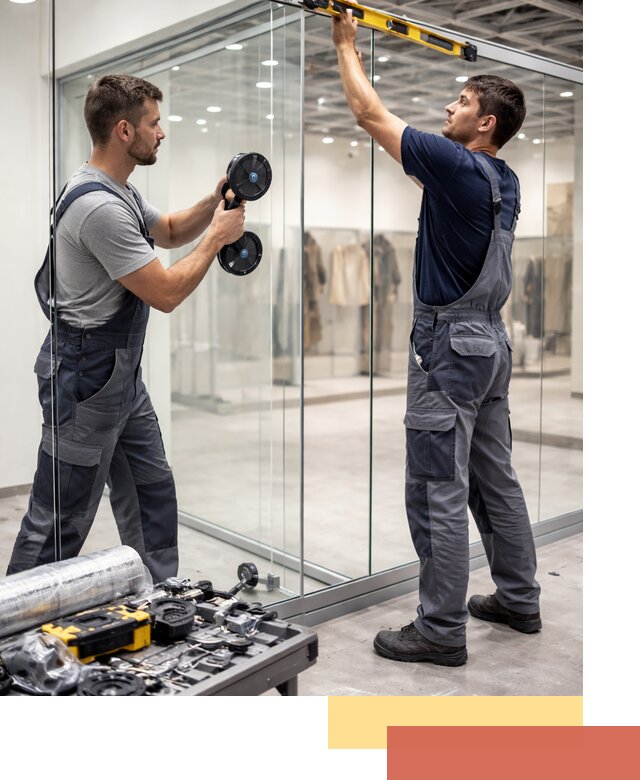 Стеклянные перегородки для магазинов в Великих Луках — монтаж и установка