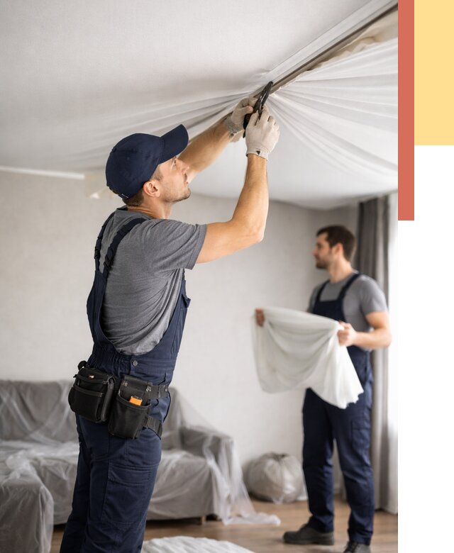 Демонтаж натяжного потолка в Великих Луках от 4652 руб. — снятие и разбор под ключ | ОТДЕЛОЧНИК-Вкл