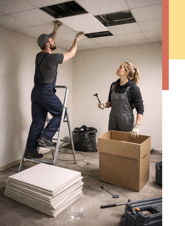 Демонтаж потолочной плитки в Великих Луках от 4652 руб. быстро и недорого | ОТДЕЛОЧНИК-Вкл