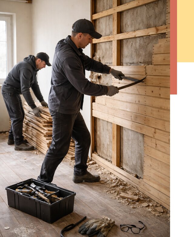 Демонтаж вагонки в Великих Луках от 3928 руб/м2 — быстро и недорого | ОТДЕЛОЧНИК-Вкл