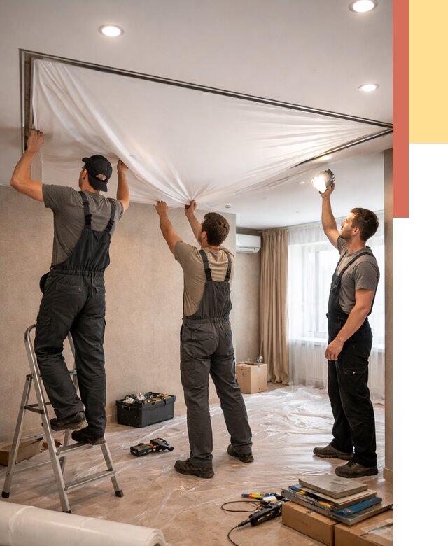 Монтаж ПВХ натяжного потолка в Великих Луках от 3618 руб. под ключ | ОТДЕЛОЧНИК-Вкл