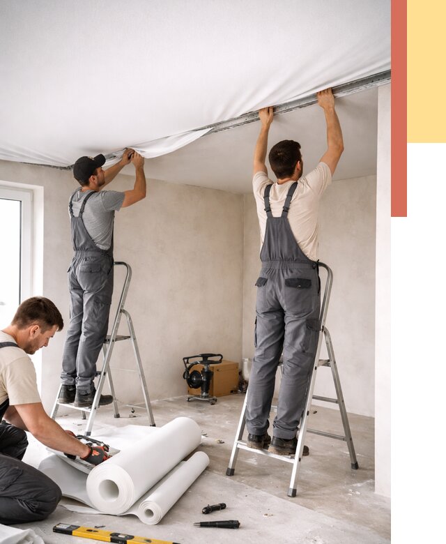 Монтаж тканевого натяжного потолка в Великих Луках от 3618 руб. под ключ | ОТДЕЛОЧНИК-Вкл