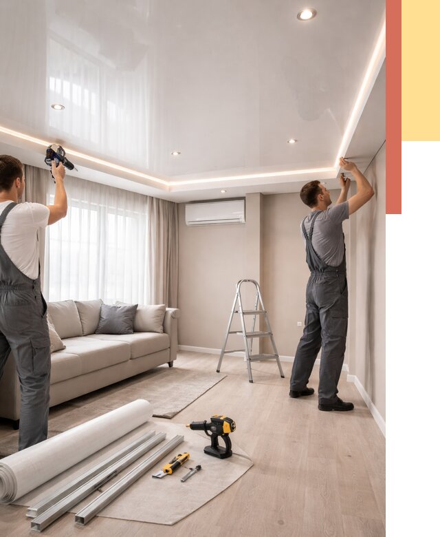 Монтаж глянцевого натяжного потолка в Великих Луках от 775 руб. под ключ | ОТДЕЛОЧНИК-Вкл