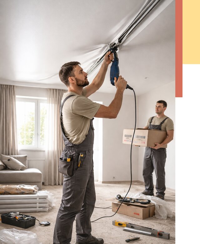 Монтаж сатинового натяжного потолка в Великих Луках от 3618 руб. | Быстро, недорого — ОТДЕЛОЧНИК-Вкл