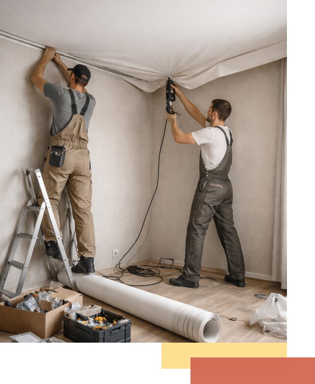 Монтаж цветного натяжного потолка в Великих Луках за один день