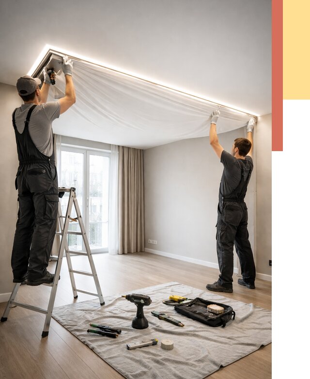 Монтаж парящего натяжного потолка в Великих Луках от 4652 руб. быстро и недорого | ОТДЕЛОЧНИК-Вкл