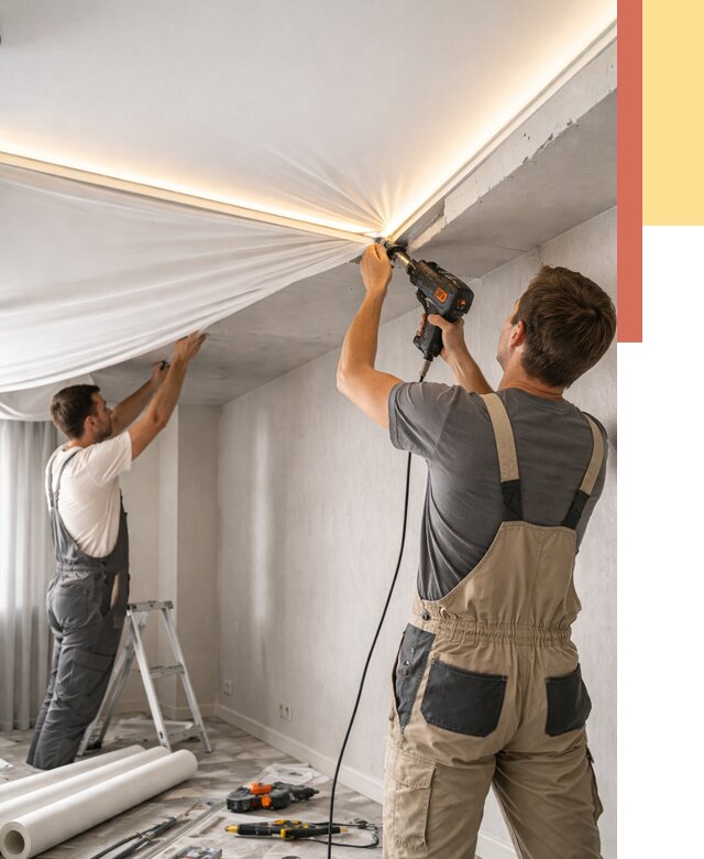 Монтаж натяжного потолка с подсветкой в Великих Луках от 982 руб. | ОТДЕЛОЧНИК-Вкл