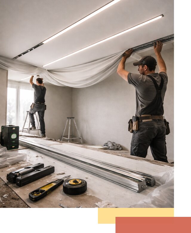 Монтаж натяжных потолков со световыми линиями в Великих Луках