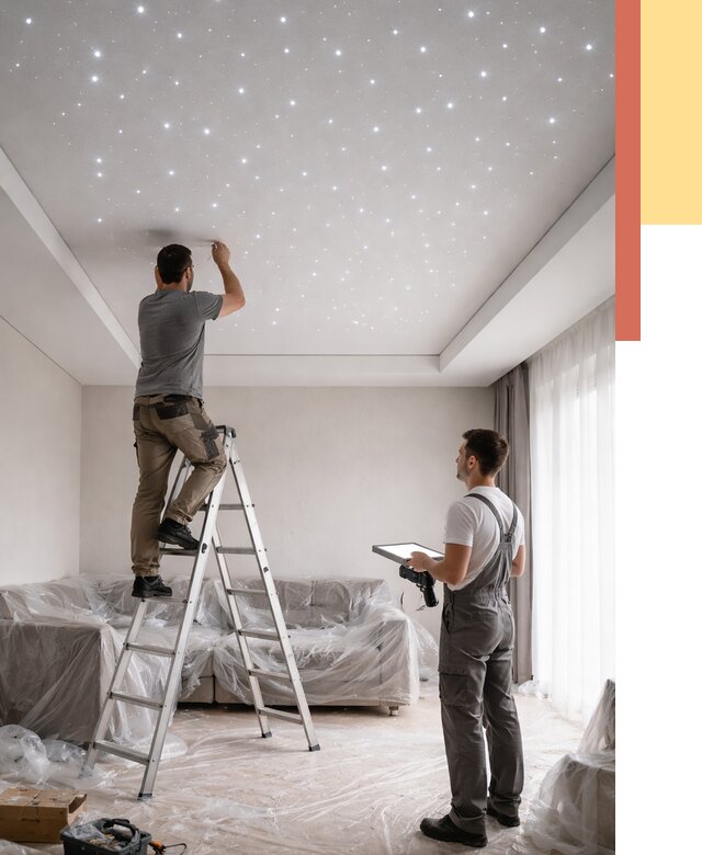 Монтаж натяжного потолка «звездное небо» в Великих Луках от 6719 руб. | ОТДЕЛОЧНИК-Вкл