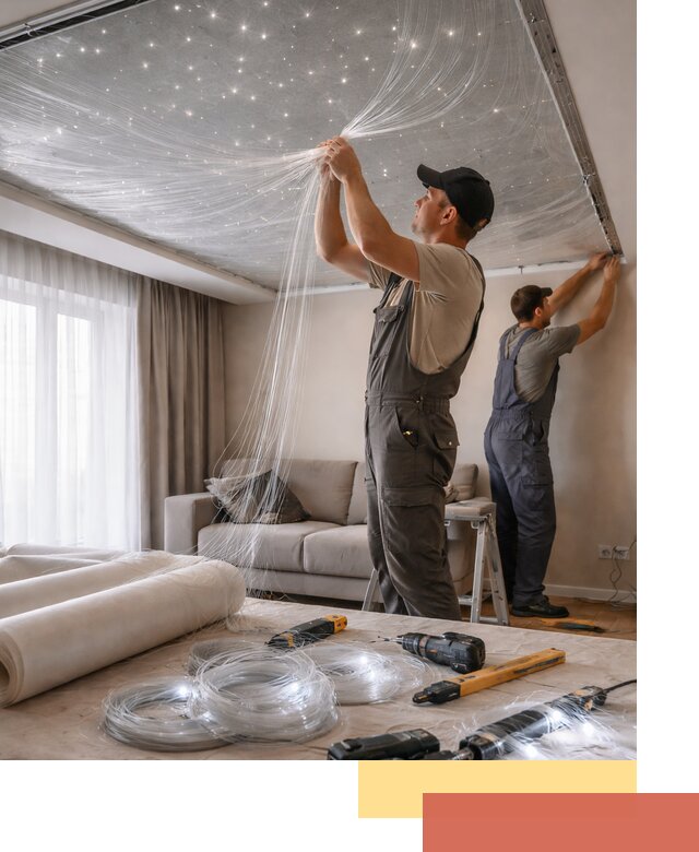 Монтаж натяжного потолка «Звездное небо» в Великих Луках