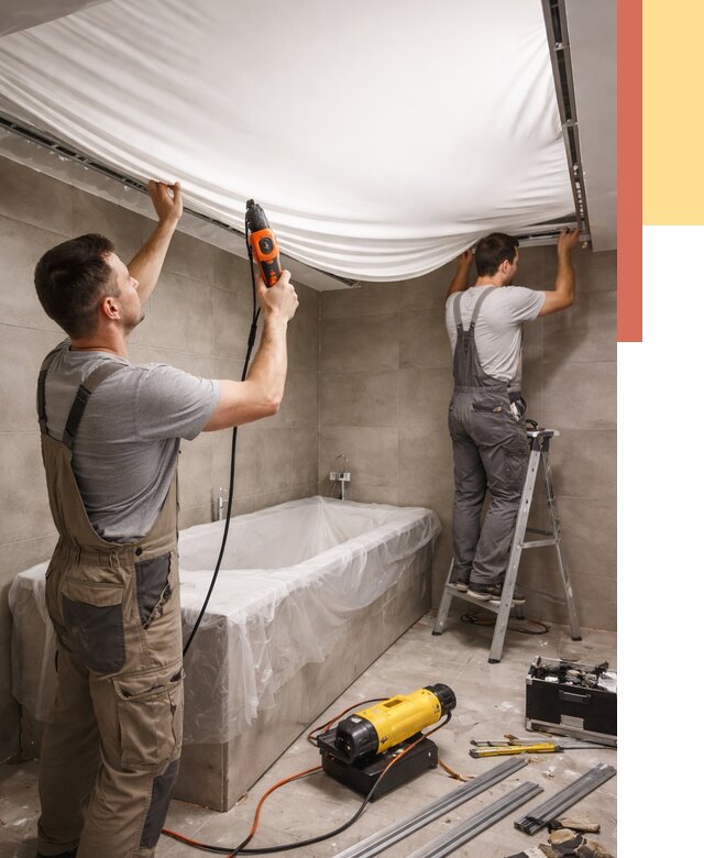 Монтаж натяжного потолка в ванной в Великих Луках от 1240 руб. под ключ | ОТДЕЛОЧНИК-Вкл