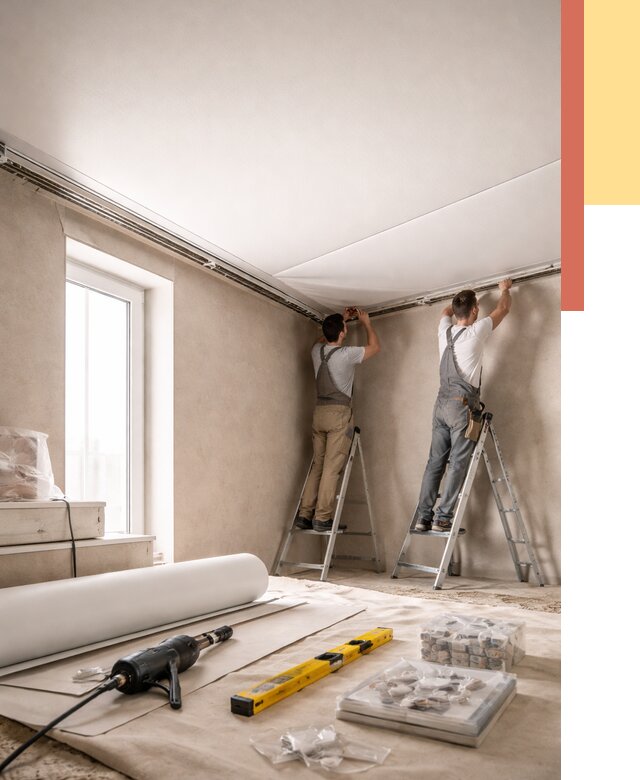 Монтаж натяжного потолка в спальне в Великих Луках от 3928 руб. под ключ | ОТДЕЛОЧНИК-Вкл