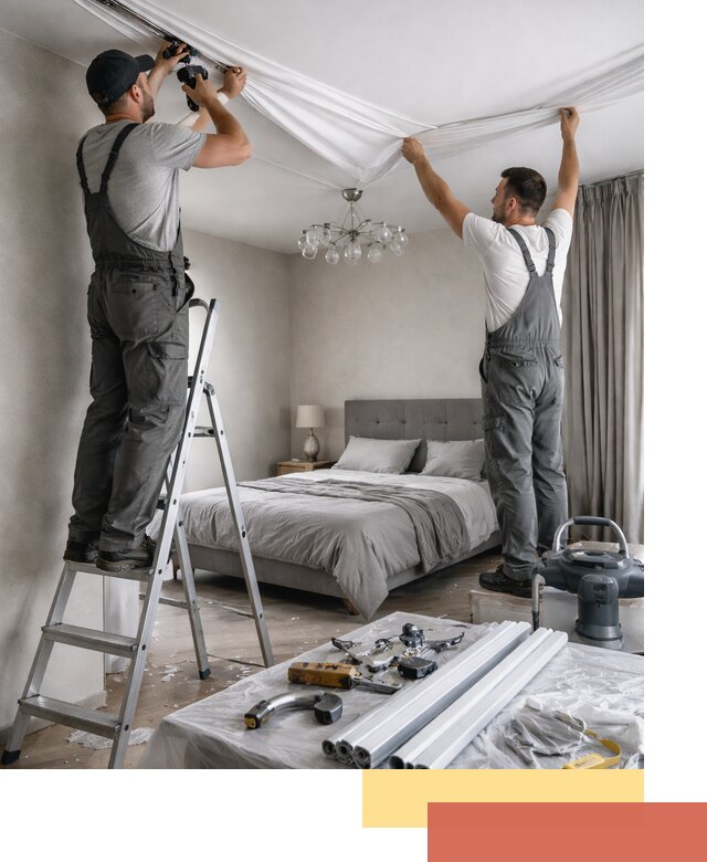 Монтаж натяжного потолка в спальне в Великих Луках