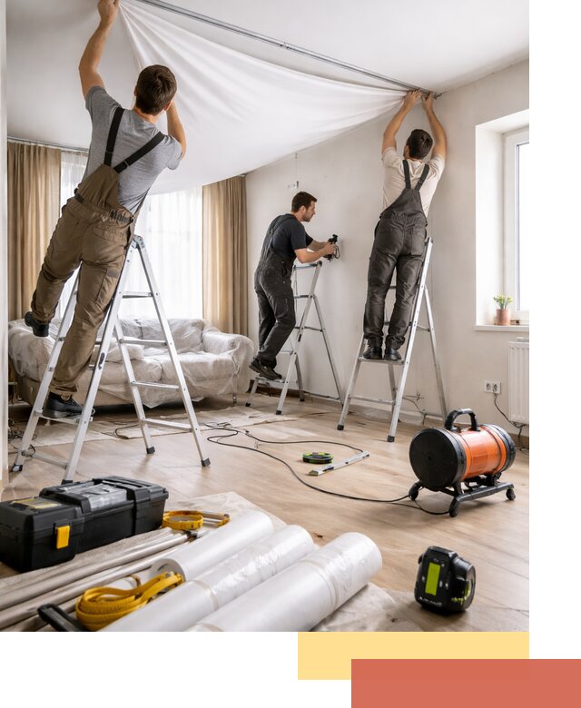 Монтаж натяжного потолка в гостиной в Великих Луках