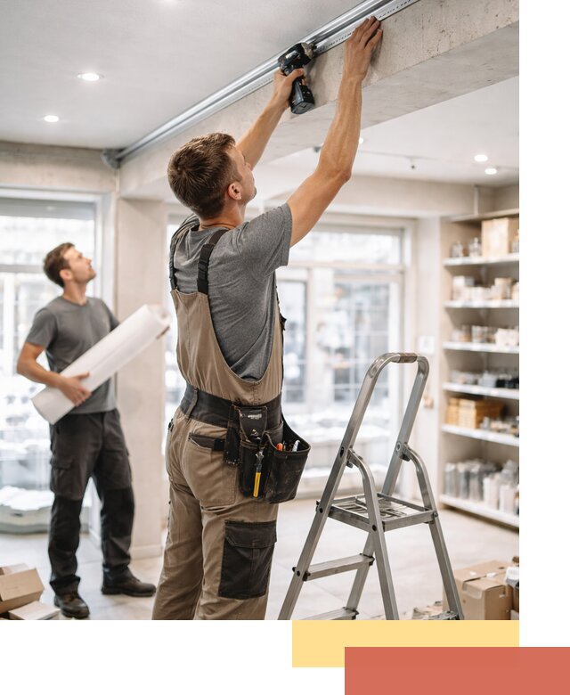 Монтаж натяжных потолков в магазине в Великих Луках