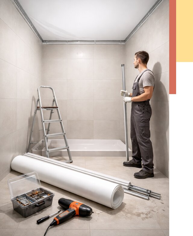 Монтаж натяжного потолка в санузле в Великих Луках от 1912 руб. — ОТДЕЛОЧНИК-Вкл