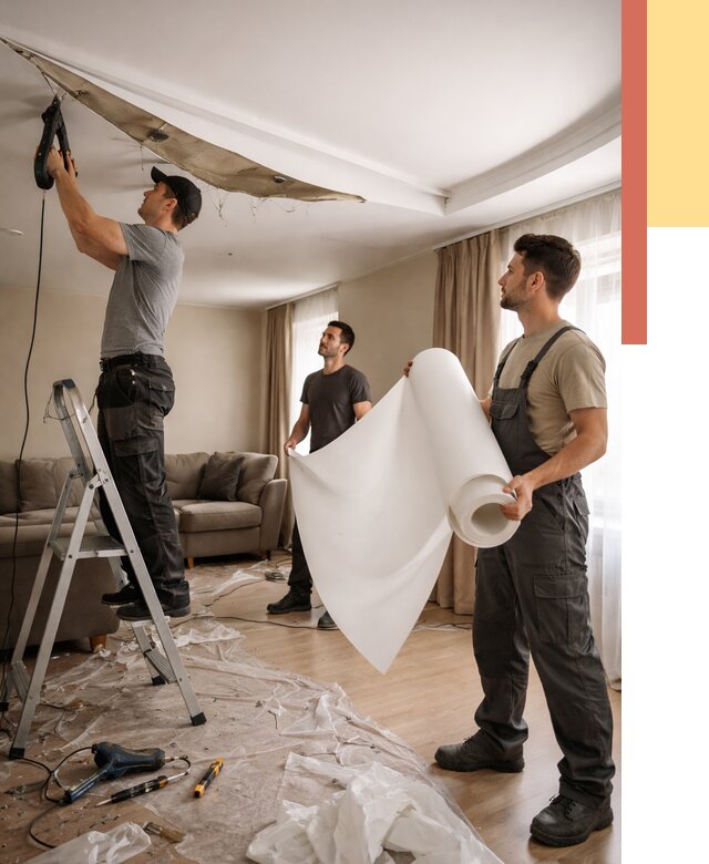 Замена полотна натяжного потолка в Великих Луках от 9820 руб. быстро и недорого | ОТДЕЛОЧНИК-Вкл