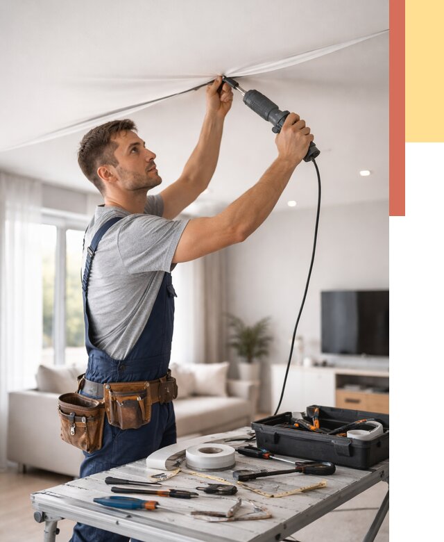 Ремонт натяжных потолков в Великих Луках от 9820 руб. под ключ — ОТДЕЛОЧНИК-Вкл