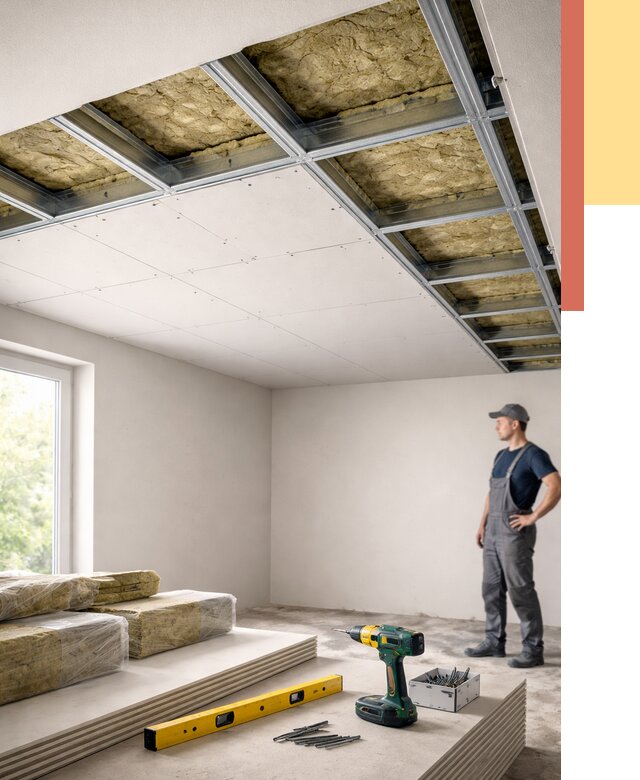 Звукоизоляция потолка ГКЛ в Великих Луках от 982 руб. — монтаж под ключ | ОТДЕЛОЧНИК-Вкл